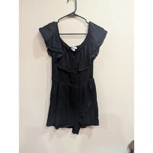 Cute Junior's black off the shoulder romper w/black dot trim by Justily size L